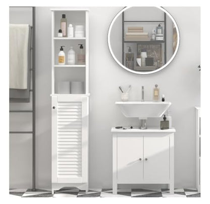 Bathroom Storage Cabinet, Tall Linen Tower with Adjustable Shelves - White