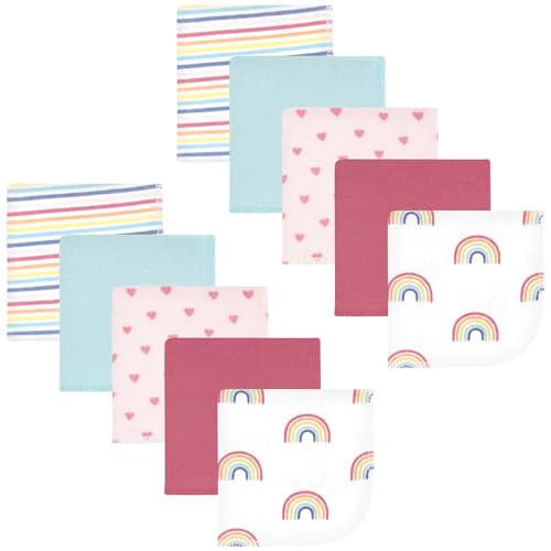Hudson Baby Unisex Baby Flannel Cotton Poly Washcloths, Creative Rainbow 10Pk, One Size - color: Creative Rainbow 10pk