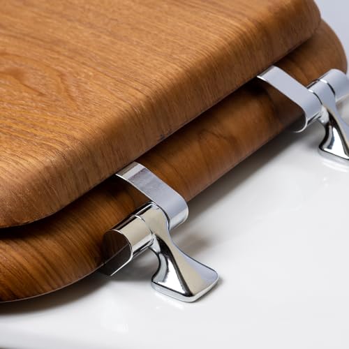 Mayfair Natural Oak Veneer Toilet Seat with Chrome Hinges, Round, Wood - size: Round