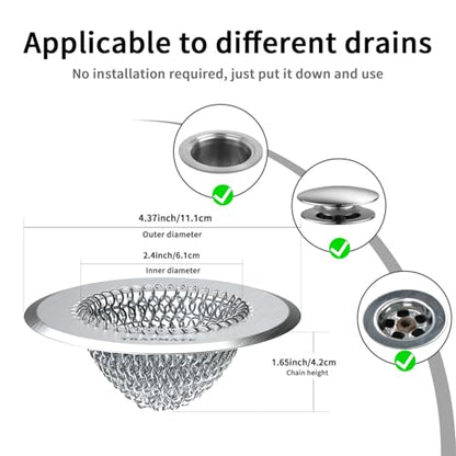 TRAPMATE Tub Stopper, Reversible Bathtub Drain Hair Catcher & Stopper, Ultra Revolutionary Bath Tub Drain Protector, Stainless Steel Hair Catcher & Silicone Stopper, 4.4" Drain Cover for Shower, Bath - color: Wolf Grey