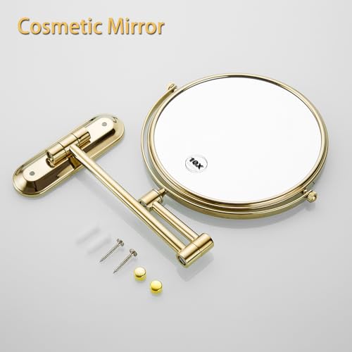 Gold 8 Inch Oval Base Bathroom Wall Mount Mirror 360 Degree Swivel | AIREMOEN 1x10x Magnifying, Double Sided, Adjustable Extension Arm Makeup Mirror Beauty Mirror Shaving Mirror