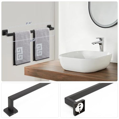 NearMoon 5 Pieces Bathroom Hardware Set 304 Stainless Steel, Square Towel Rack Kit - 24" Towel Rod + Towel Ring + Toilet Paper Holder + 2 Robe Hooks, Wall Mounted Bath Accessories (Matte Black) - color: Matte Black