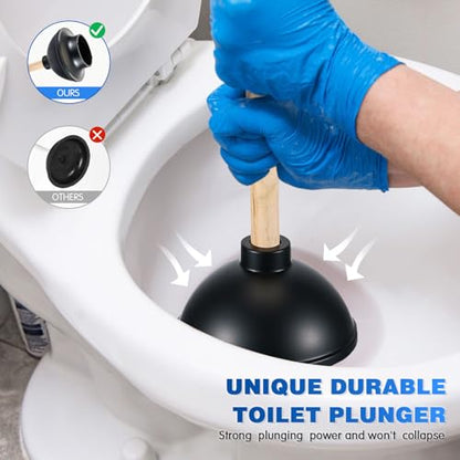 Sawysine 12 Pcs Commercial Toilet Plunger and Brush Set 6 Pack 18" Rubber Plunger with Double Thrust Force Suction Cup Handle and 6 Pack 16.54" Toilet Bowl Brush Bulk for Store Restaurant (Wood)