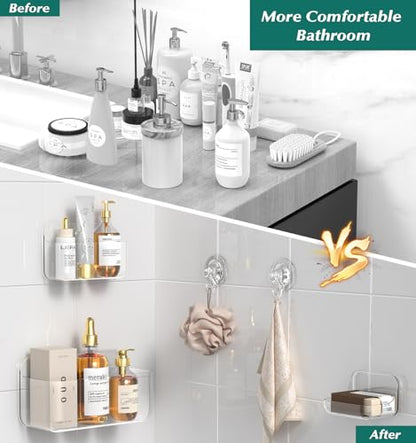 Shower Shelves 5 Pack Clear Acrylic Bathroom Organizer Caddy | Large Capacity, Adhesive Shower Caddy with Soap Holder and Hooks, Waterproof and Rustproof, Multiple Drainage Holes - color: Clear-5 Pack Set