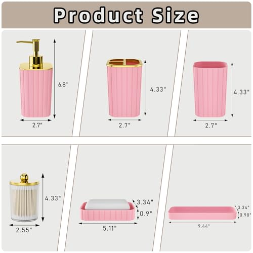 XLHOMO Bathroom Accessory Set - Gorgeous Bathroom Set, 7PC Pink Bathroom Set, Soap Dispenser, Toothbrush Holder, Qtip Holder Set, Bathroom Sets Complete, Bathroom Sink Set for Home Decor - style: Pink&Gold