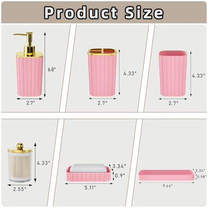 XLHOMO Bathroom Accessory Set - Gorgeous Bathroom Set, 7PC Pink Bathroom Set, Soap Dispenser, Toothbrush Holder, Qtip Holder Set, Bathroom Sets Complete, Bathroom Sink Set for Home Decor - style: Pink&Gold