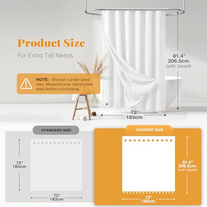 BTTN 3 in 1 Shower Curtain with Liner, 80 Inch Long Boho Linen Striped Cloth Shower Curtain Set with Hook, Tall Rustic Farmhouse Bohemian Waterproof Fabric Shower Curtain for Bathroom, White, 72x80 - color: White With Liner, size: 72"W x 80"L (Pack of 1)
