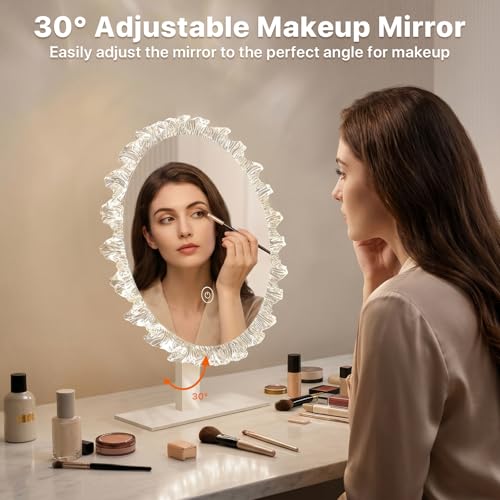 Crystal Vanity Mirror, 11" Silver LED Makeup Mirror, 3CCT Touch | Crystal Vanity Mirror with 2700K/4000K/6500K CCT, 10%-100% Dimming, Touch Control, and Adjustable Angle for Makeup Stations - size: 13.4"L x 11.8"W