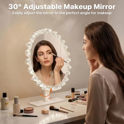 Crystal Vanity Mirror, 11" Silver LED Makeup Mirror, 3CCT Touch | Crystal Vanity Mirror with 2700K/4000K/6500K CCT, 10%-100% Dimming, Touch Control, and Adjustable Angle for Makeup Stations - size: 13.4"L x 11.8"W