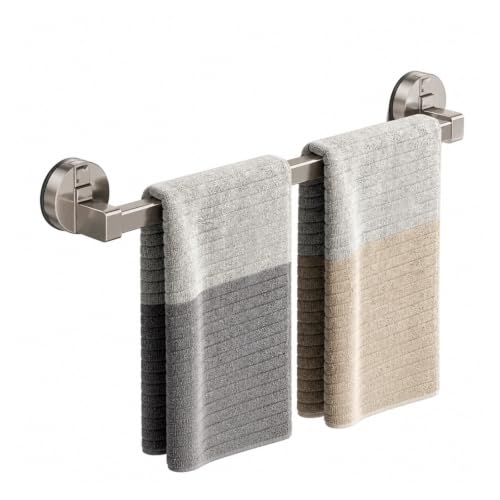 Suction Cup Bathroom Hand Towel Rack Double Bar 2 Tier | Wall Mount, No Drill, Space Aluminium, Electroplated Finish, Length Under 50 Cm(Grey 50cm) - color: Grey 50cm