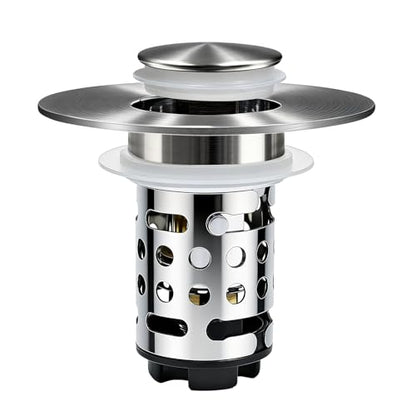 Upgraded 3 in 1 Bathroom Sink Drain Strainer, Universal Pop Up Stopper with Removable Stainless Steel Filter Basket Hair Catcher, Sink Plug for 1.1''~2.36'' Basin, Brushed Nickel Finish (1PC) - style: Brushed Nickel Finish (1PCS)