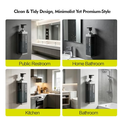 Wall Mounted Lockable Shampoo and Conditioner Dispenser | 17oz Large Pump Head No Drill Refillable ABS Plastic Bottle For Bathroom Shower Commercial Use Silver 1 Pack - color: Silver, size: 1