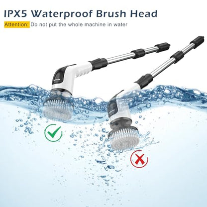 Electric Spin Scrubber, Power Shower Cleaning Brush with Long Handle | Cordless Cleaning Scrubber, 7 Replaceable Brush Heads, 90Mins Work Time, 3 Adjustable Size, 2 Speeds for Bathroom Cleaner