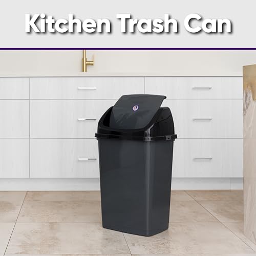Superio 13 Gallon Plastic Swing Lid Trash Can, Grey/Black 2 Pack, Ideal for Home, Office, Garage, Patio, and Outdoor Use - size: 13 Gallon, style: 2 Pack