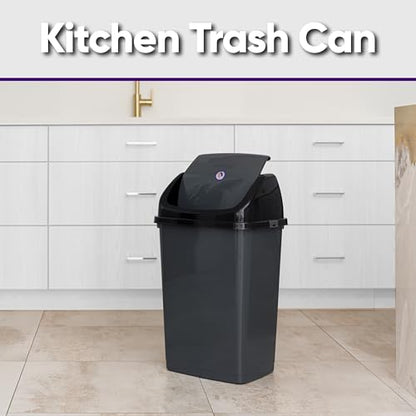 Superio 13 Gallon Plastic Swing Lid Trash Can, Grey/Black 2 Pack, Ideal for Home, Office, Garage, Patio, and Outdoor Use - size: 13 Gallon, style: 2 Pack