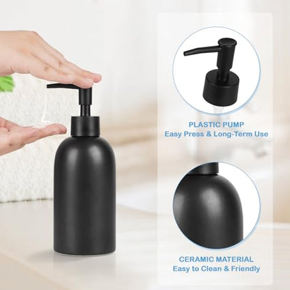 Natheeph Soap Dispenser for Bathroom/Kitchen Fill Hand Soap/Dish Soap, 14OZ | Soap Pump Dispenser Bottle, Ceramic Soap Dispenser Refillable Shampoo/Lotion/Liquid/Detergent for Bathroom/Kitchen (Black) - color: Black