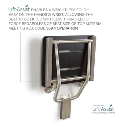 22" x 15" Black Folding Wall Mount Shower Seat Bench, ADA Compliant - color: Black, size: 22 inch