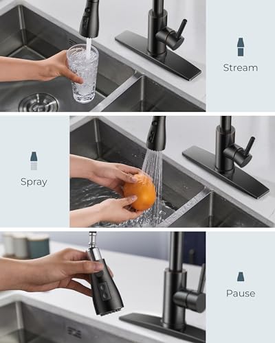 FORIOUS Kitchen Faucet with Soap Dispenser, High Arc, Oil Rubbed Bronze | Pull Down Sprayer, Lead-Free Stainless Steel, 3 mode Sprayer, Classic Single Handle Bar Sink Faucet for Rv Laundry Camper - color: Oil Rubbed Bronze, style: Classic