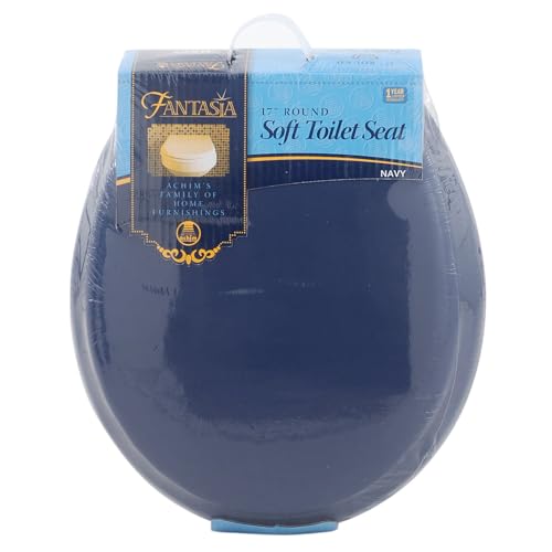 PowerSellerUSA Vinyl Round Soft Toilet Seat, Adjustable Hinges Toilet Seats with Non Slip Grip Tight Bumpers, Standard Heavy Duty Plastic Bathroom Toilet Seat Close Lid Set, Navy Blue - color: Navy Blue - Vinyl, size: 17" Standard