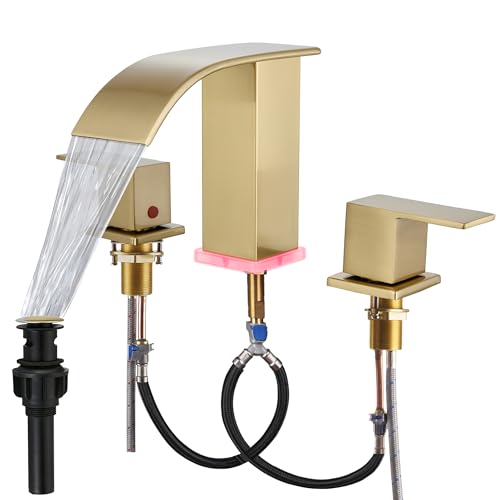 Bathroom faucets 3 Hole Widespread Modern Gold Faucet Sink Faucet 8 inch 3 Hole Vanity Bathroom with Pop Up Drain (Brushed Gold) - color: Brushed Gold