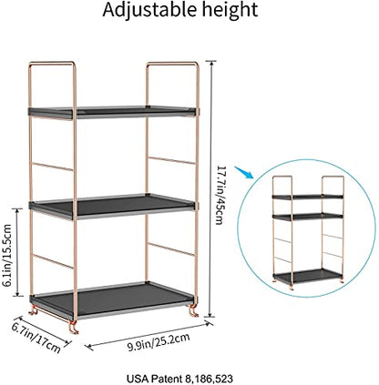 Plastic/Metal Freestanding Stackable Organizer Shelf,Bathroom Countertop Storage Shelf Cosmetic Organizer Holder Kitchen Spice Rack,3-Tier Standing Rack (Rose Gold@Black) - color: Rose Gold&black
