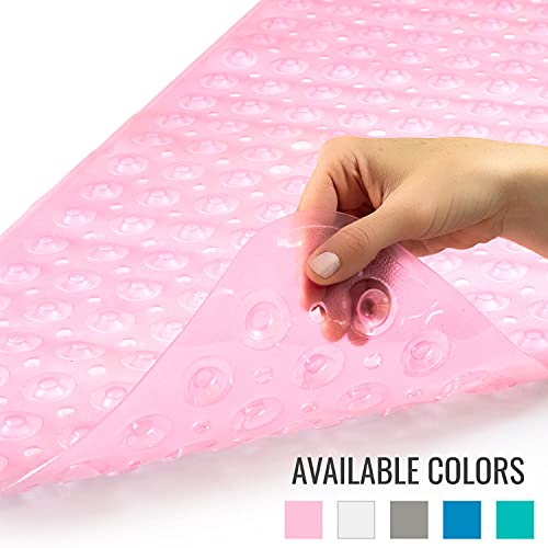 HealthSmart Bath Mat Extra Large No Slip Shower & Bathtub Mat with Suction Cups and Drain Holes for Anti-slip Grip, Machine Washable, Extra Large, 40 x 15.5, Pink - color: Pink, size: 40" x 15.5" (Rectangular)