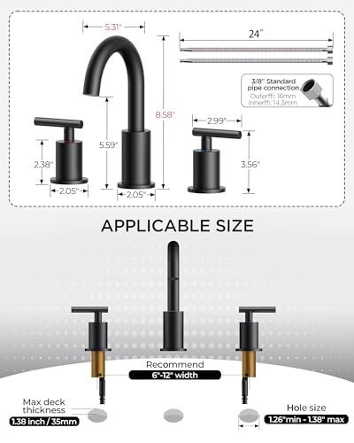 FORIOUS Widespread Black Bathroom Faucet 3 Hole, Matte Black Vanity Faucet | Commercial 8 Inch Matte Black Bathroom Sink Faucet Widespread with 360° Swivel Spout, 3 Hole Black Faucet for Bathroom Sink - color: Matte Black, style: Modern