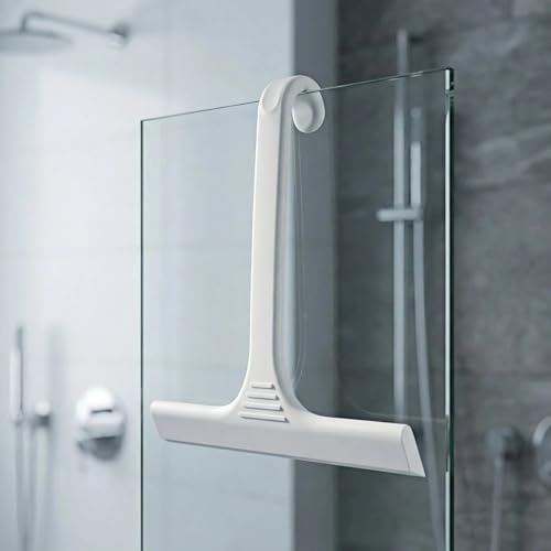 Silicone Shower Squeegee - All-in-One Design with Built-in Hook, 10 Inch Streak-Free Bathroom and car Cleaner for Glass Doors, Mirrors, Windows, Tiles Grey - color: Gray