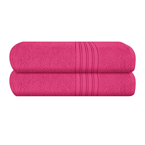 BOUTIQUO 100% Cotton 2 Pack Bath Towel Set 28x55, Eco-Friendly Large Bath Towels, Compact Quickdry Lightweight Soft & Highly Absorbent Bath Towel, Ideal for Everyday Gym Travel Camp Pool - Hot Pink - color: Hot Pink, size: 2 Pack Bath Towel