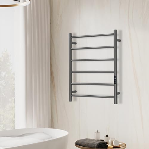 Electric Towel Rack with Voice Control for Alexa & Google Home,TUYA - Wall-Mounted Bathroom Heating Towel Warmer,Plug-in,Stainless Steel Material (Gungrey with WiFi, 6 Bar) - color: Gungrey With Wifi, size: 6 Bar