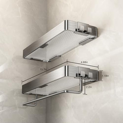 Stainless Steel Wall Mounted Bathroom Shelves - 2-Tier Floating Shelf with Removable Hooks (Brushed Nickel) - color: Brushed Nickel(rectangular)