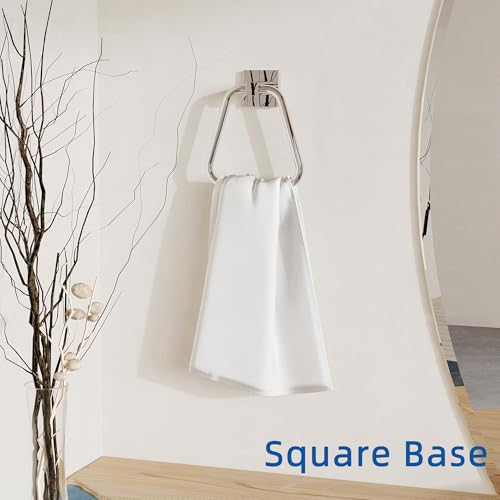 RUACQ Towel Ring, Hand Towel Holder for Bathroom Wall, Chrome | Wall Mounted Hand Towel Bar, 304 Stainless Steel Towel Hanger, Square Base, Geometric Towel Holder Design, Modern, Heavy Duty - color: Chrome