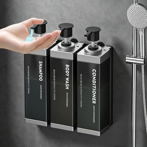 3 Chamber Wall Mount Shampoo and Conditioner Dispenser | 17oz Per Chamber Key Lock Large Pump Refillable ABS Bottle Set For Bathroom Hotel Gym RV Daily Use Silver - color: Silver, size: 3