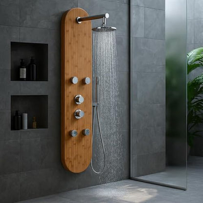 ANZZI 52" Shower Panel, Crane Series, Full Body Shower Panel With Heavy | Equipped With Four Acu Stream Jets That Deliver A Powerful, Dual Chrome Finish Controls, Massage Experience - color: Bamboo, style: 4 Jets