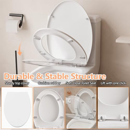 GarveeTech Elongated Toilet Seat with Quiet Close and Quick Release - Slow Closing, Anti-Slip, Easy Install & Clean Seat for Standard Elongated Toilet, Universal Fit, White