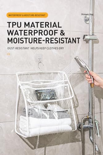 Waterproof Bathroom Storage Bag Wall Hanging Organizer with Clear Window, Shower Clothes Storage Holder for Towels, Laundry & Bath Essentials, Space Saving Hanging Bag for Bathroom Door or Wall