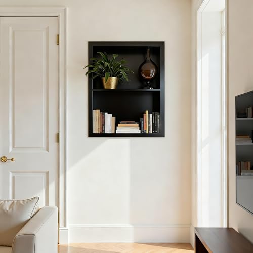 Stainless Steel Recessed Medicine Cabinet Bathroom Medicine Wall Niche Shower Niche Space-Saving Recessed Storage Cabinet Adjustable Shelf Matte Finish (Black, 18" H x 14" W) - color: Black, size: 18"H x 14"W