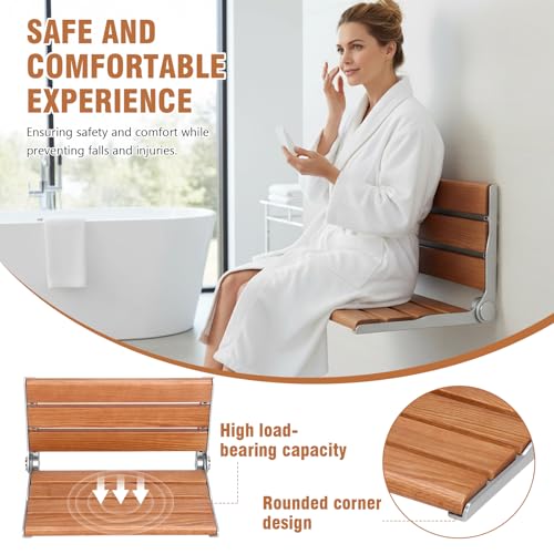 Generic 17.7inch Wall-Mounted Folding Shower Seat with Back Wall Mount Foldable Chair Anti-Slip for Elderly Disabled Pregnant