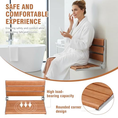 Generic 17.7inch Wall-Mounted Folding Shower Seat with Back Wall Mount Foldable Chair Anti-Slip for Elderly Disabled Pregnant