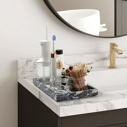 Marble Bathroom Tray,Pure Natural Vanity Tray | Marble Tray for Kitchen Counter Non-Ceramic/Non-Resin,Stone Trays 12 x 8 inch - color: Black Grey