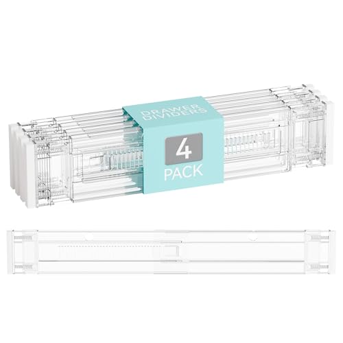 4 Pack 3.2 Inch Shallow Acrylic Drawer Dividers for Clothes -Expandable from 15-21''- Adjustable Drawer Dividers for Baby Clothing,Sock,Underwear,Clear in Drawer Separators for Dresser,Kitchen