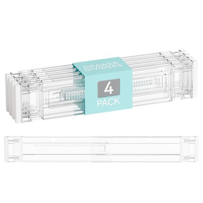 4 Pack 3.2 Inch Shallow Acrylic Drawer Dividers for Clothes -Expandable from 15-21''- Adjustable Drawer Dividers for Baby Clothing,Sock,Underwear,Clear in Drawer Separators for Dresser,Kitchen