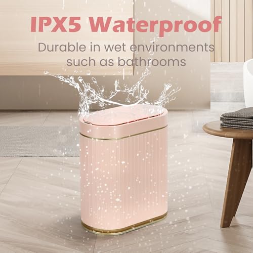 SYNCVIBE Bathroom Sensor Trash Can with Lid, 2 Gallon, Automatic Lid, Pink | 7.5 Liter Smart Garbage Bin, Slim IPX5 Waterproof Plastic Wastebasket, Small Trash Bin for Bedroom, Office and Living Room - color: Pink