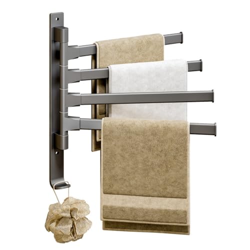 Wall Mounted 180° Swivel Multi-bar Towel Rack Towel Hanging Holder for Bathroom with Hook (Grey,2-Bar) - color: Grey, size: 2-Bar