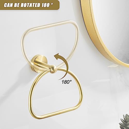 Leyden Brushed Gold Hand Towel Holder, Bathroom Towel Ring, Bath Hand Towel Rack Hangers Wall Mounted Half Round Modern - color: Round Bottom Gold