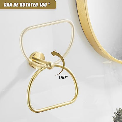 Leyden Brushed Gold Hand Towel Holder, Bathroom Towel Ring, Bath Hand Towel Rack Hangers Wall Mounted Half Round Modern - color: Round Bottom Gold