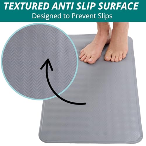 ENKOSI Non Slip Bath Mat for Tub and Shower Floors – Anti Slip Shower Mat with Secure Suction Cup Grip – Soft Grey Bathtub Mat for Inside Bath Tub and Smooth Bathroom Stalls (28x16 Gray) - color: Grey