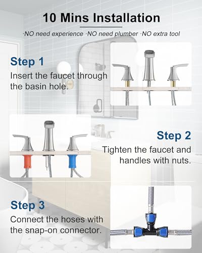 Brushed Nickel Bathroom Faucets, Brass Widespread Waterfall Faucet for Bathroom Sink, 3 Hole Bathroom Sink Faucet, 8 Inch 2 Handle Bathroom Vanity Faucets with Pop-up Drain for Lavatory RV - color: Brushed Nickel