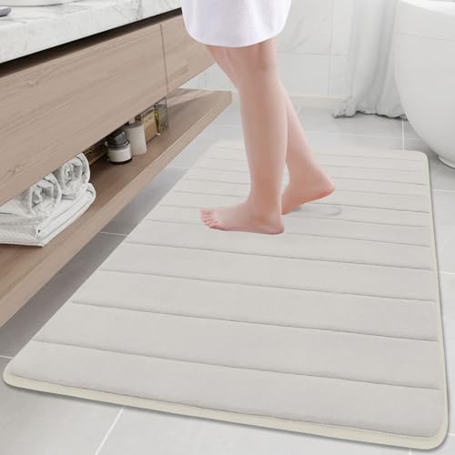 Buganda Memory Foam Bath Mat, 47" x 32", Ultra Soft Bathroom Rugs, Water Absorbent and Machine Washable Bath Rug Runner for Bathroom, Shower, and Tub, Cream - color: Cream, size: 47" X 32"