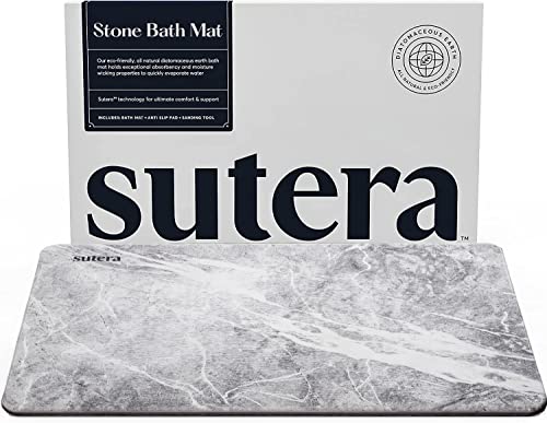 Stone Bath Mat for Bathroom, Dries in Seconds - Diatomaceous Earth, Granite | Super absorbent, quick-drying & easy to clean. Natural material that lasts — restores with light sanding. - color: Granite